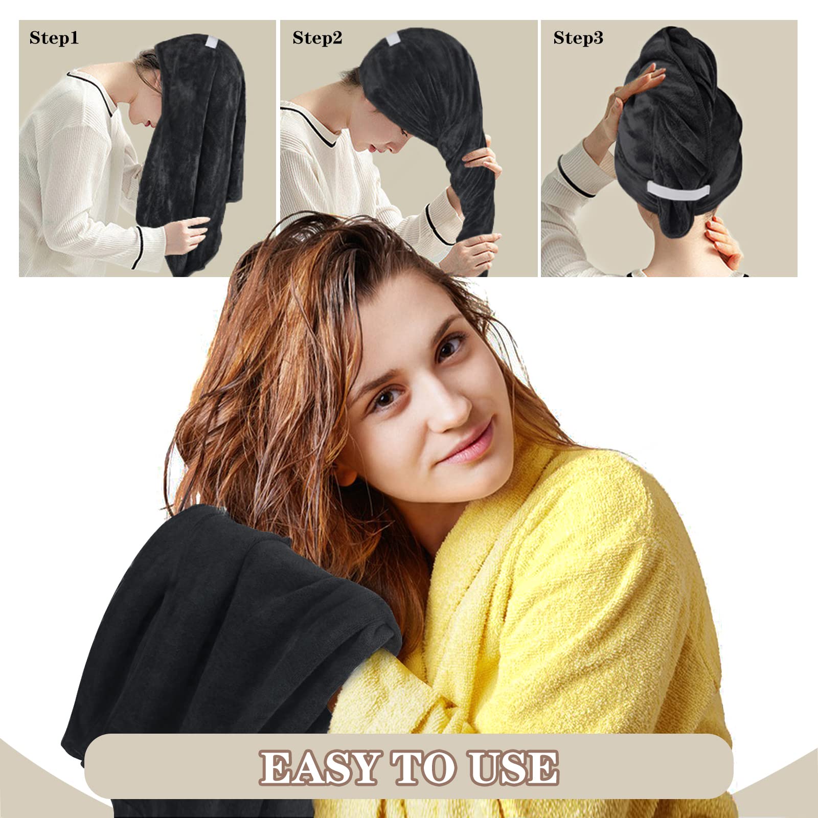 SUNLAND Microfiber Hair Drying Towel 2 Pack Super Absorbent Quick Dry Magic Hair Turban for Drying Long Hair Soft and Large 20 i